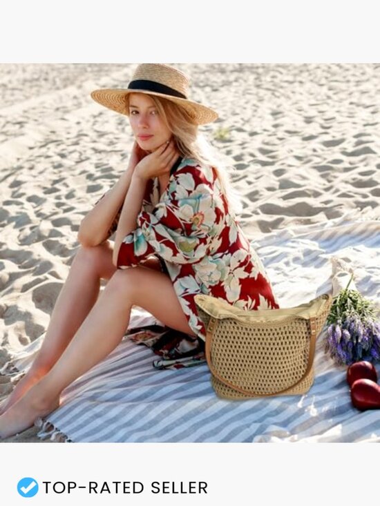 Crochet Beach Tote Bag Boho Woven Purse Shoulder Handbag Summer Travel Vacation